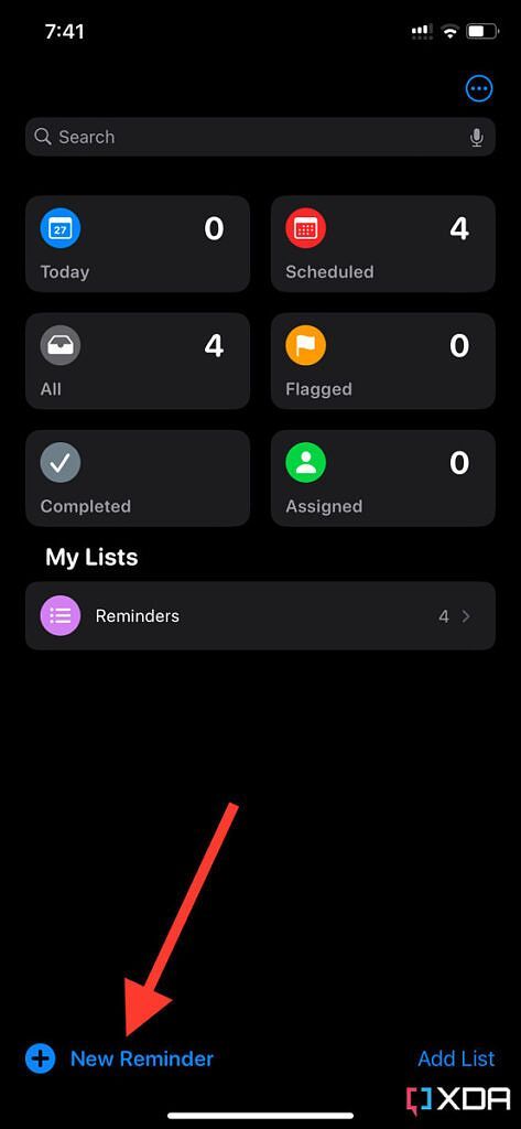 New reminder button in the reminders app on iOS