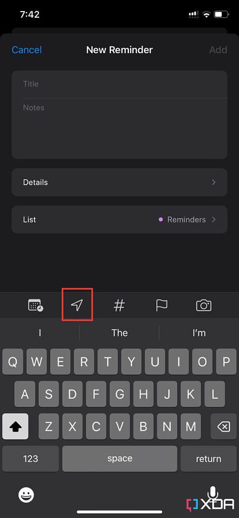 location button in the reminder on iOS