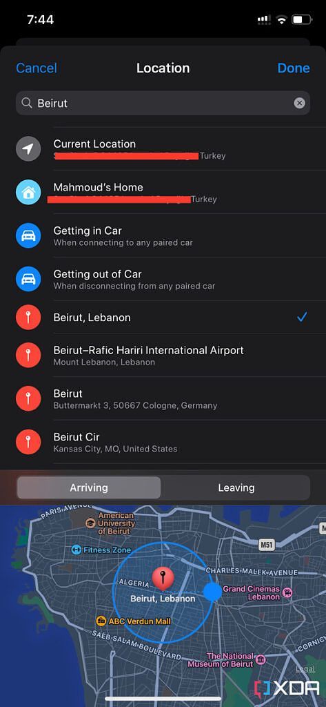 picking a location and setting the radius in the reminder on iOS
