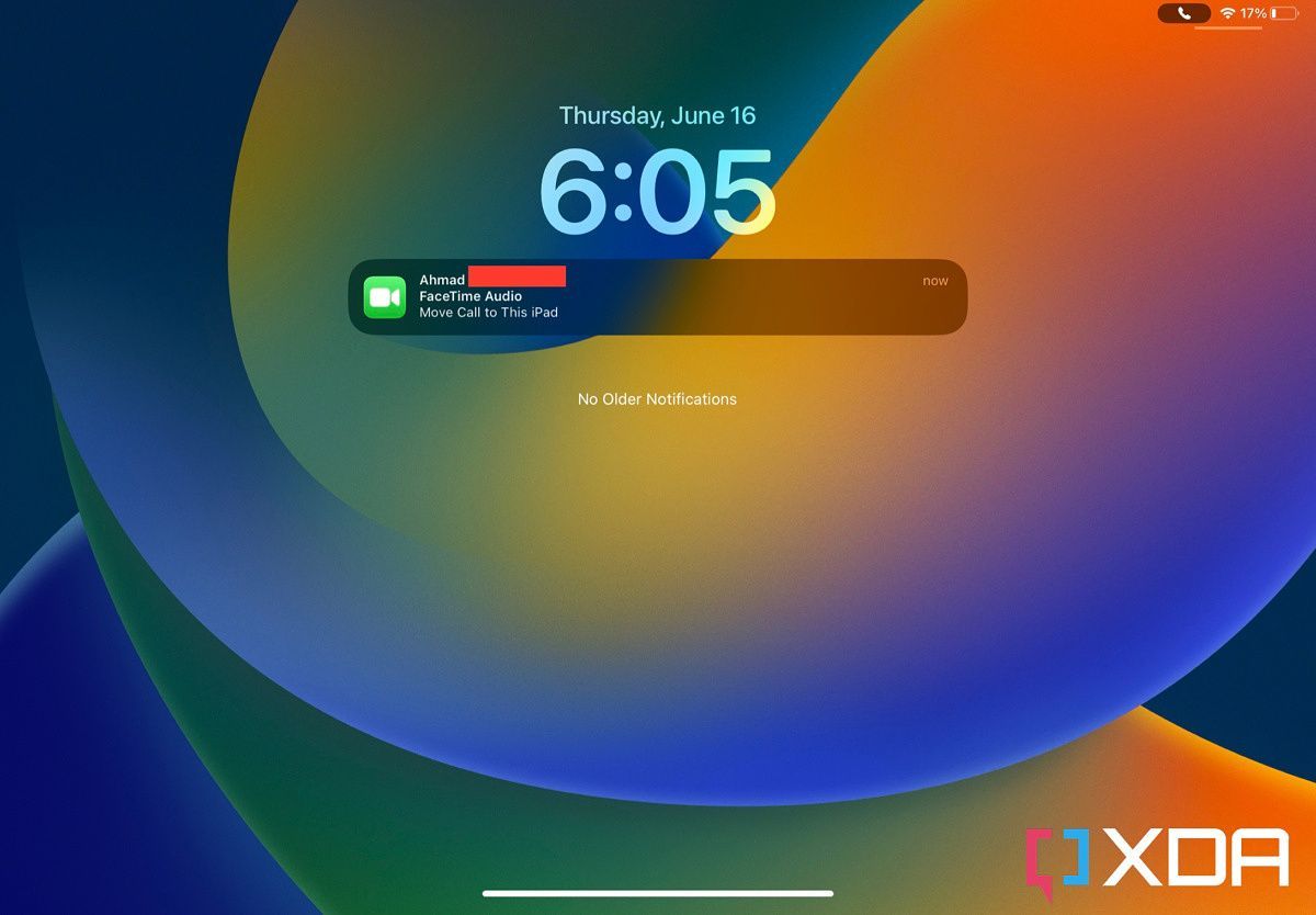 FaceTime Audio notification stating Move Call to This iPad
