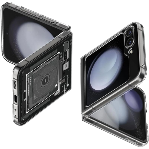 A render showing the Spigen Air Skin case installed on Samsung Galaxy Z Flip 5.