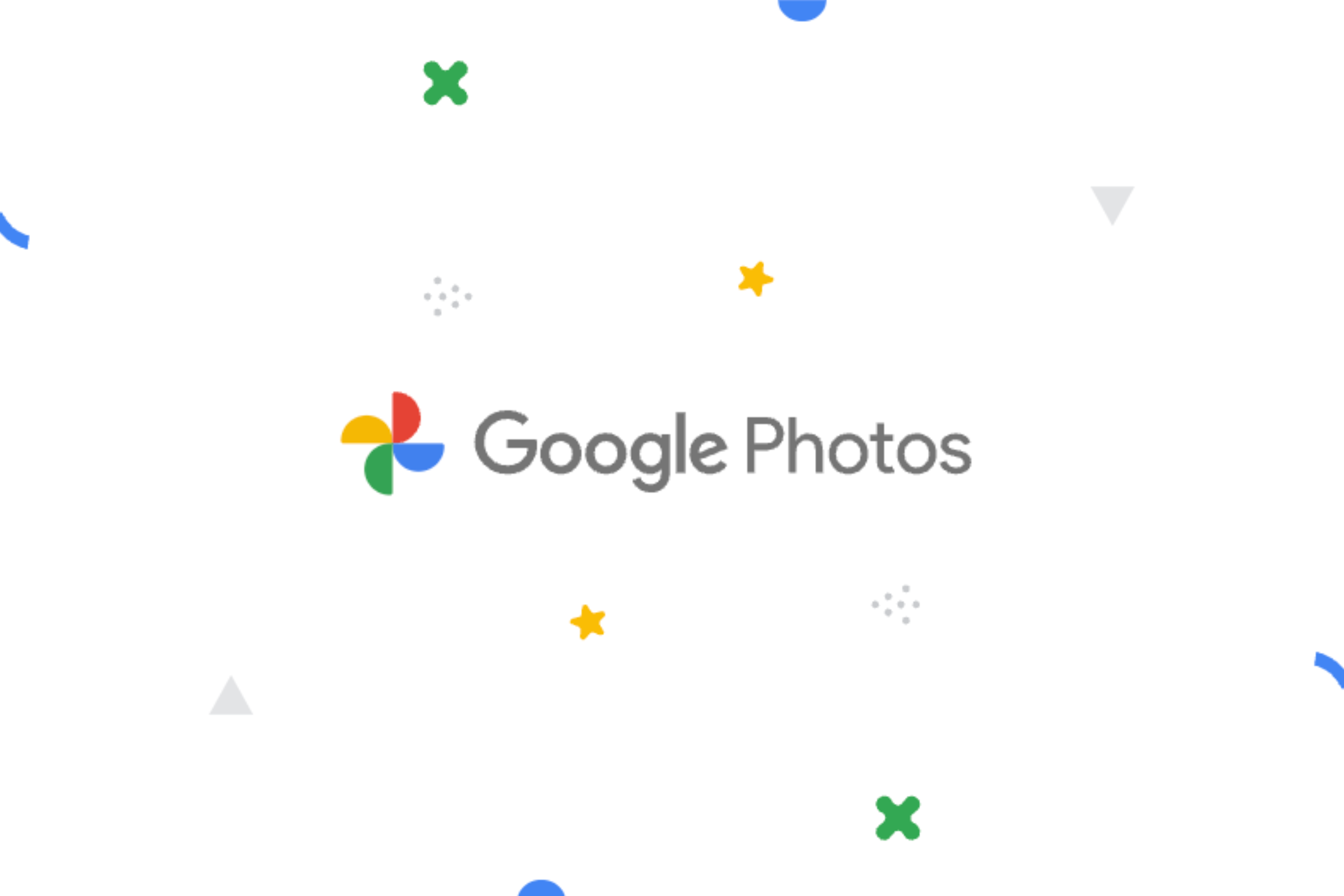 Google Photos logo with shapes like X, star, triangle, and dots