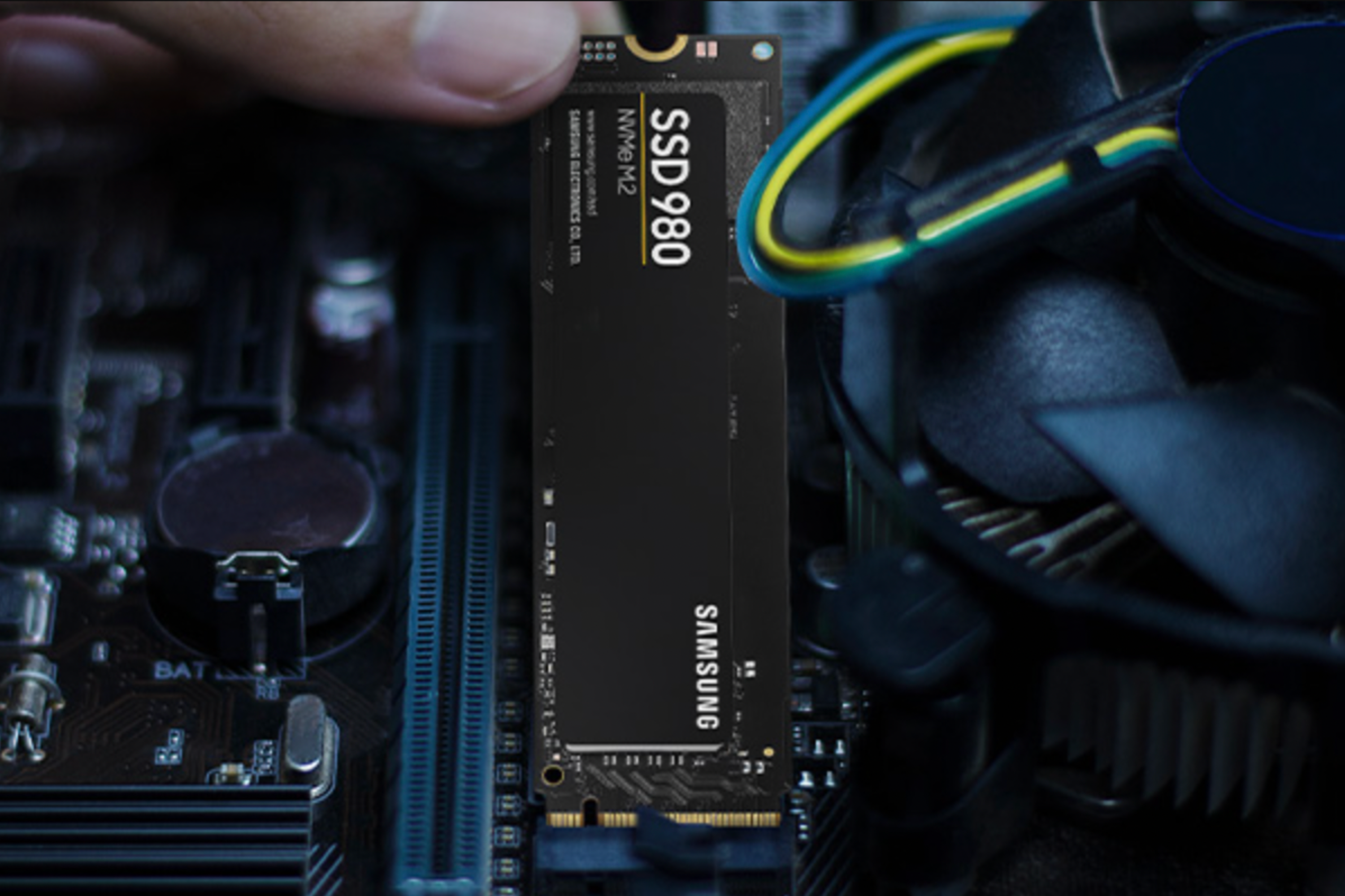 Samsung 980 SSD installed into a slot 