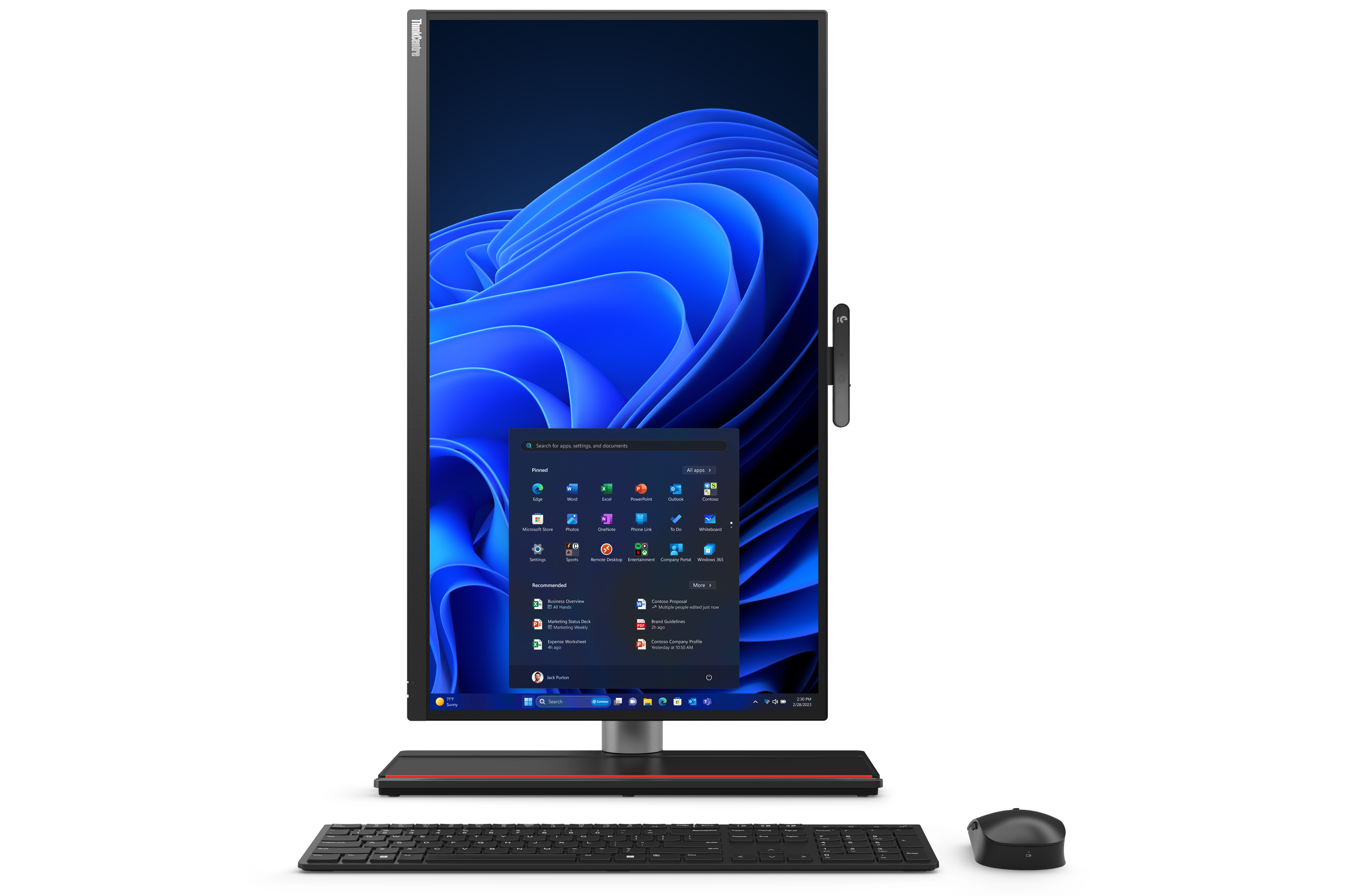 Front view of the Lenovo ThinkCentre M90a Pro with the display in portrait orientation
