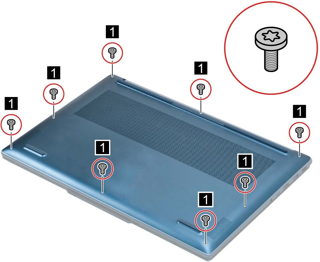 Lenovo Slim Pro 9i (2023) upside-down eight screw removal.