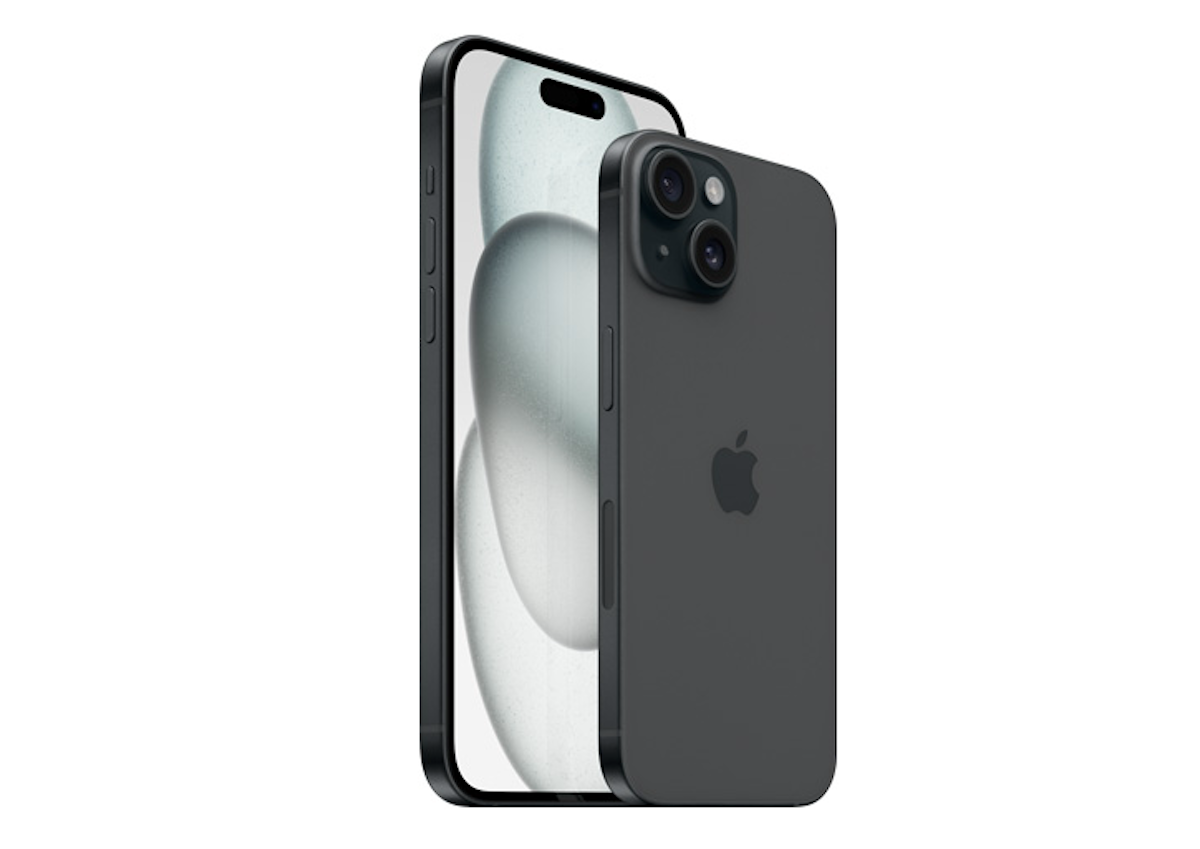 A render showing the Apple iPhone 15 model in black color.