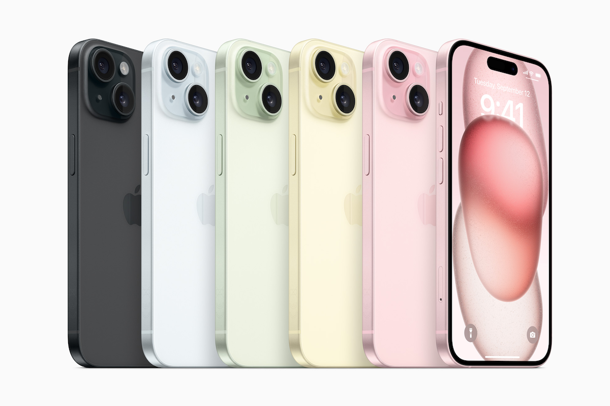 An image showing all the available colors of the Apple iPhone 15 series.