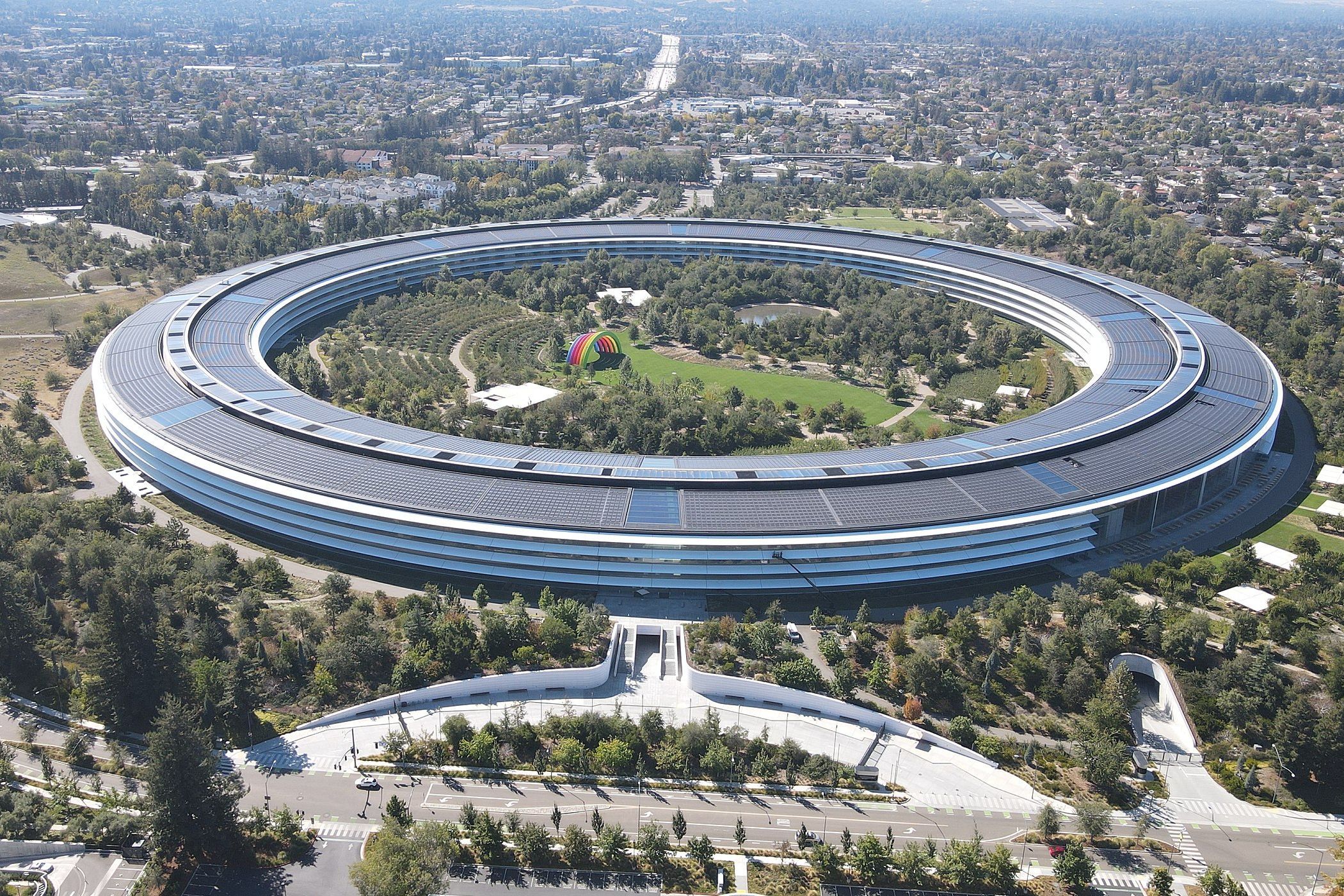 Drone view of Apple Park campus