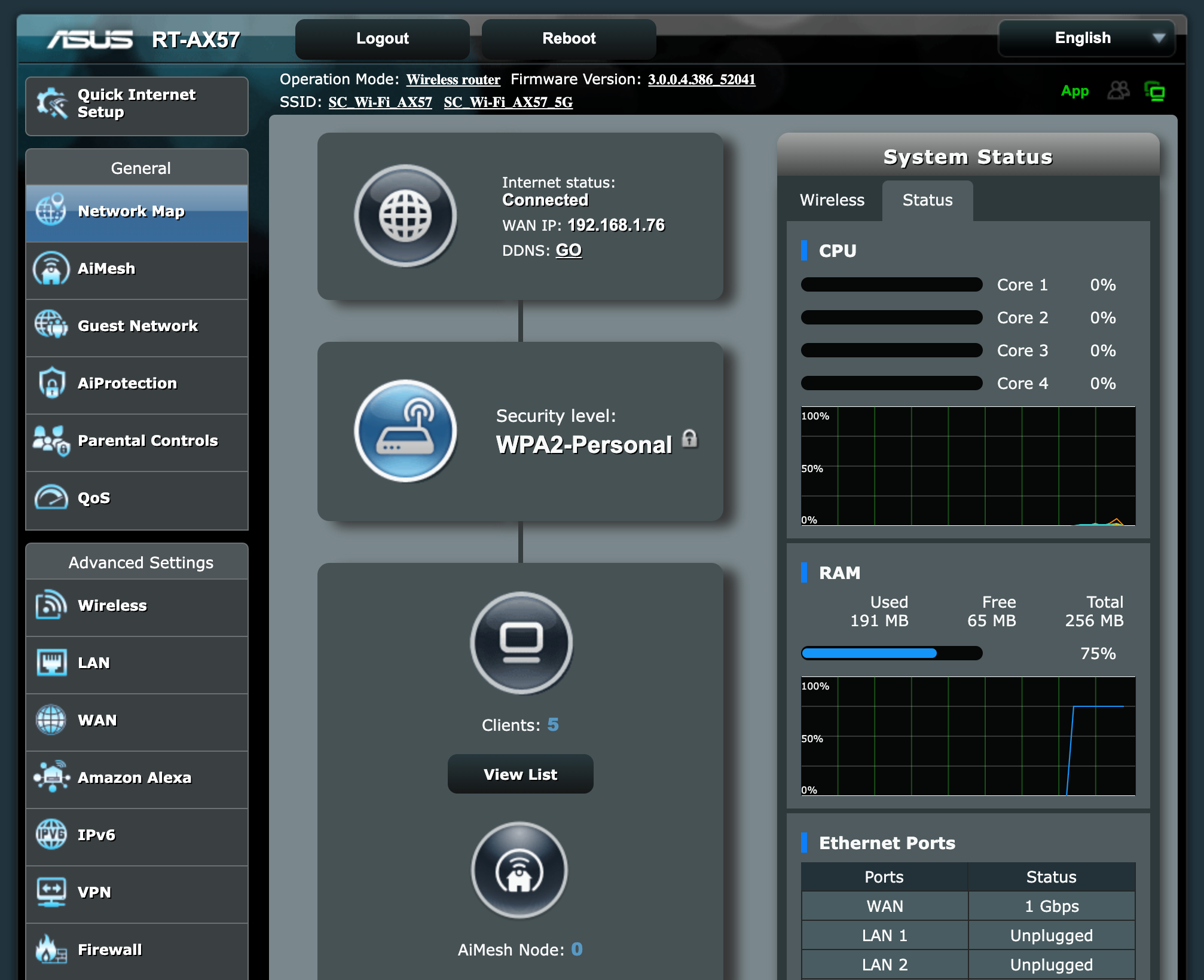 Controles del navegador web ASUSWRT