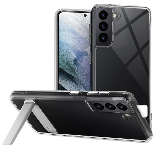 A render showing the ESFIRD kickstand case installed on a Galaxy S21