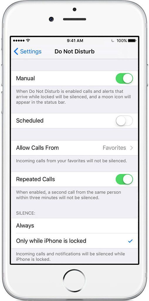 Do Not Disturb settings on iOS