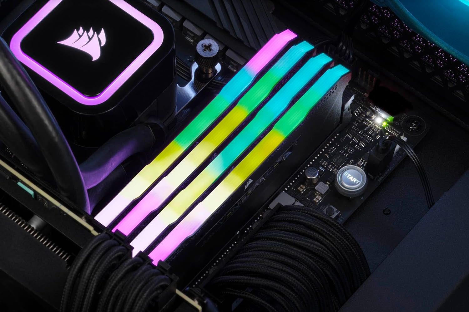 Close up of RGB RAM modules on motherboard