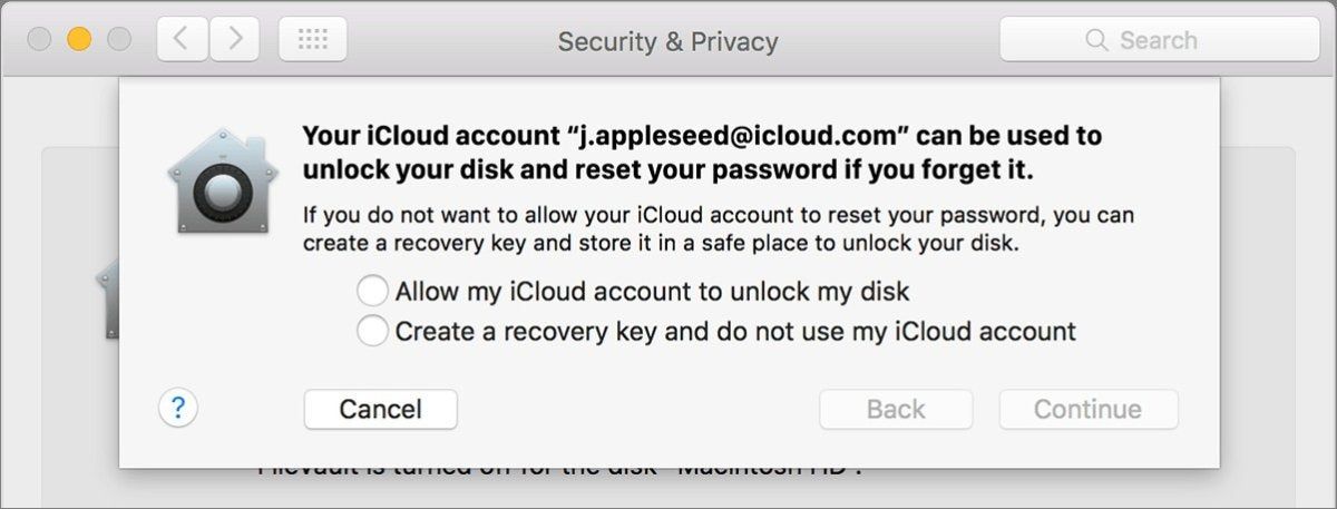 picking a recovery method for FileVault on macos