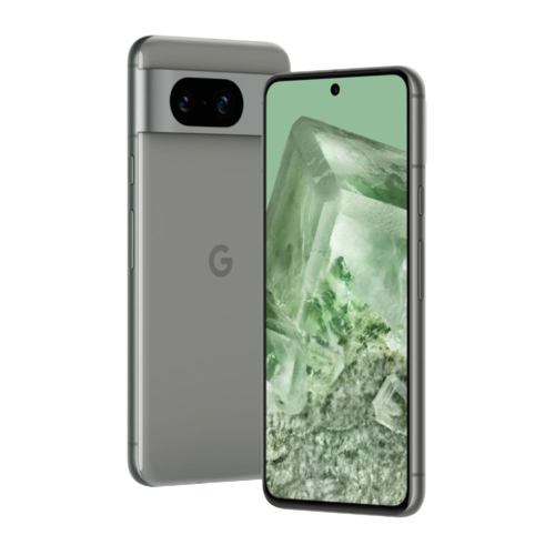 A render showing the Google Pixel 8 in Hazel color.