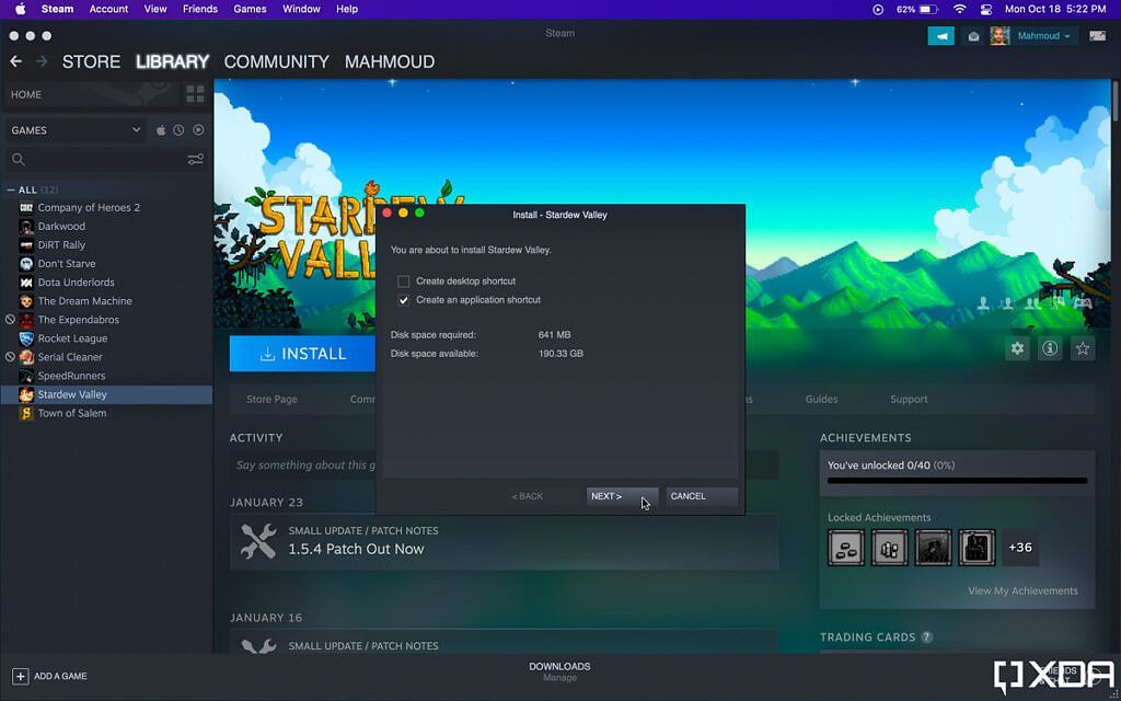 install steam game prompt with next button 
