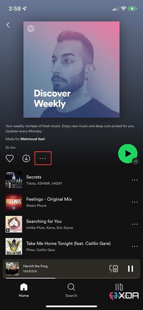 3-dot menu in a playlist on Spotify for iOS.