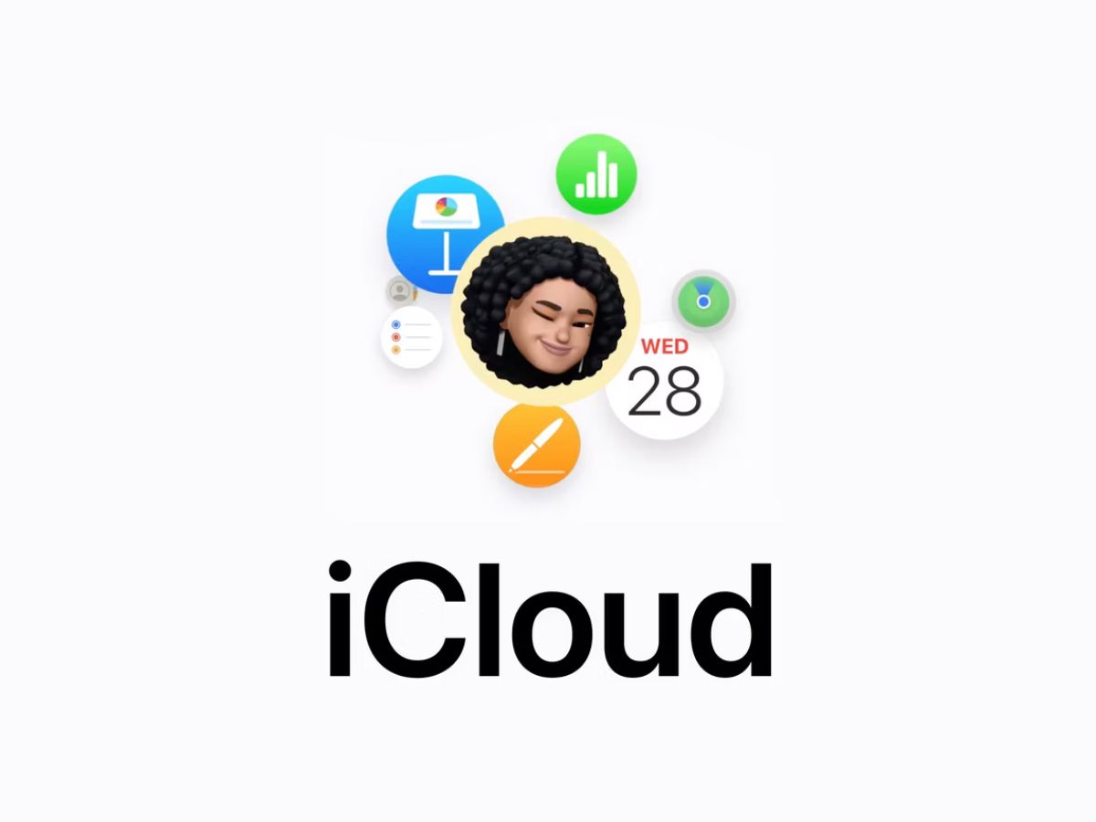 Баннер iCloud со значками приложений Memoji и iWork