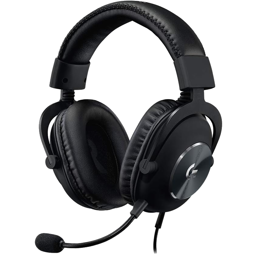 Logitech G PRO X headphones in black against a transparent background.