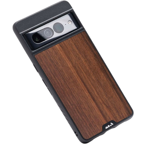 A render of the Mous Limitless 5.0 case with a wooden back finish installed on a Pixel 7 Pro.
