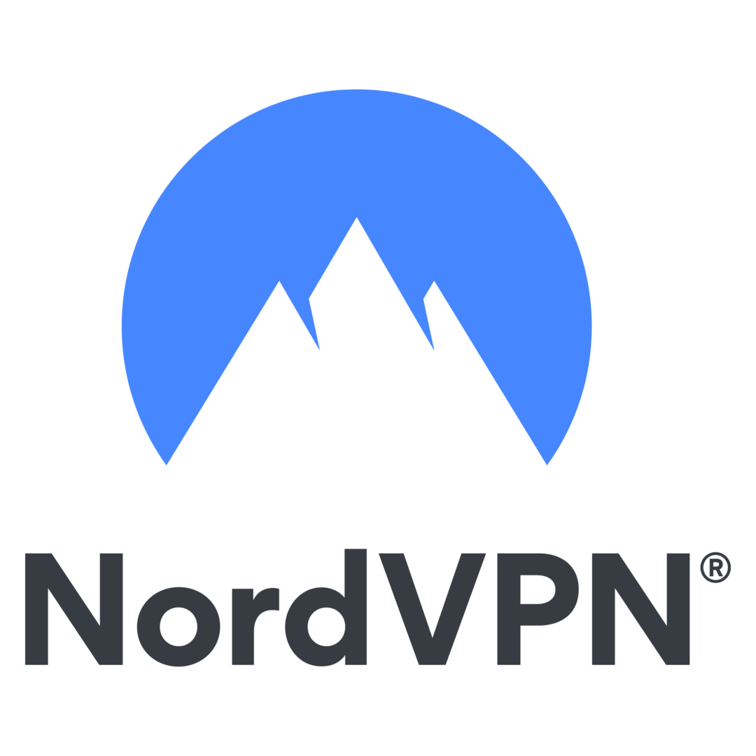 NordVPN logo which features a simple mountain backdropped by a blue circle