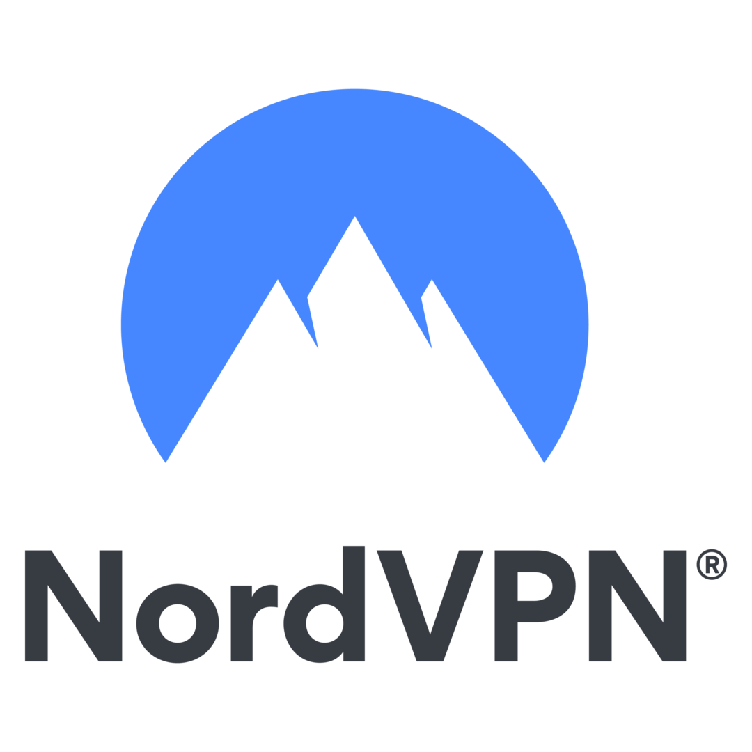 Логотип NordVPN с изображением простой горы на фоне синего круга.