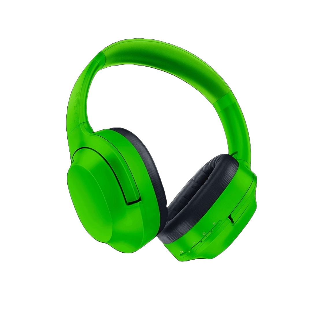 Una representación de los auriculares Razer Opus X en verde sobre un fondo transparente.