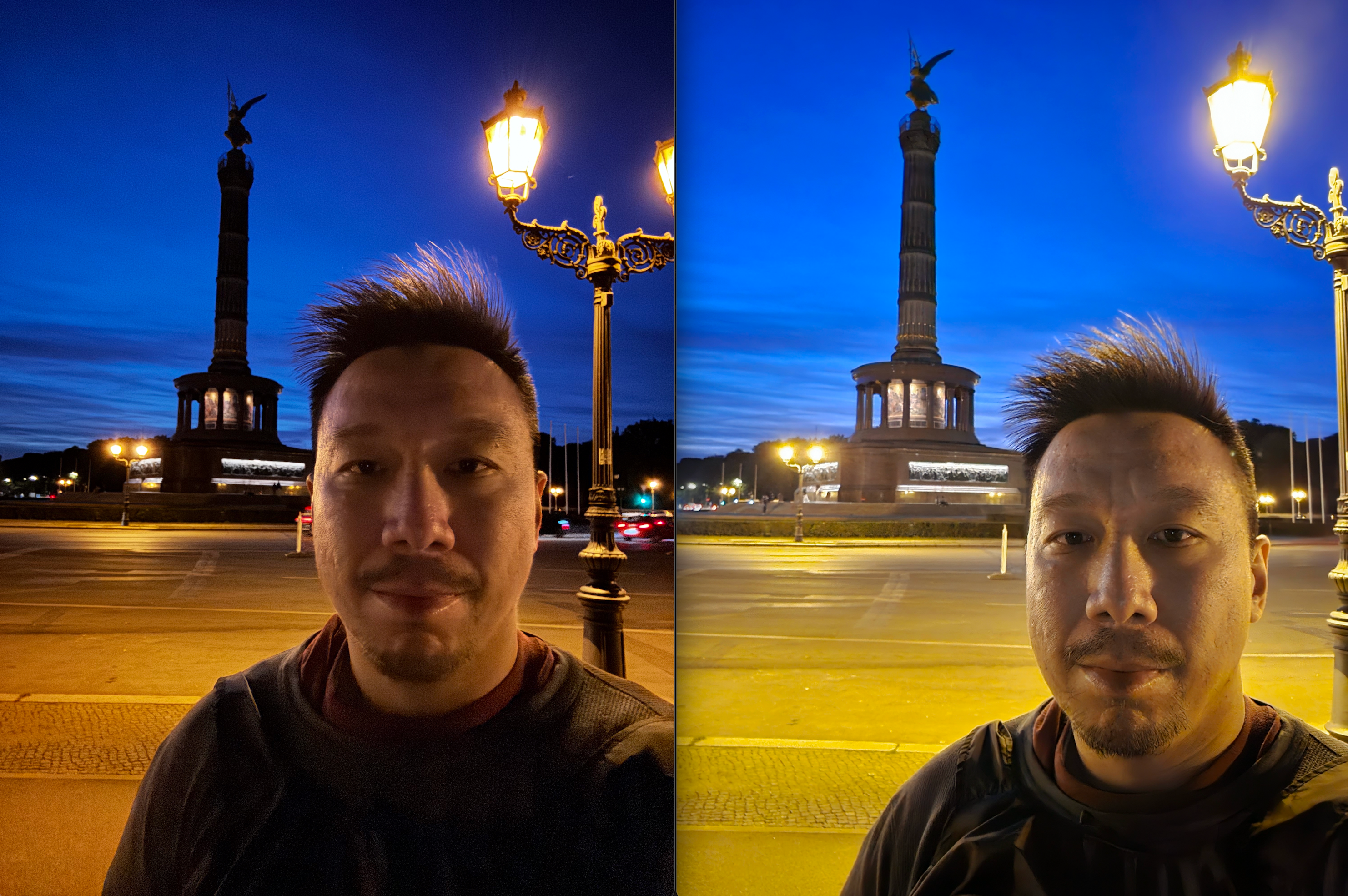 Cámara selfie, iPhone 15 Pro Max (izquierda); Galaxy S23 Ultra (derecha)