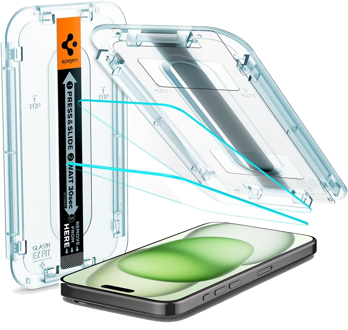 Spigen iPhone 15 Plus Displayschutzfolie aus gehärtetem Glas, 2er-Pack