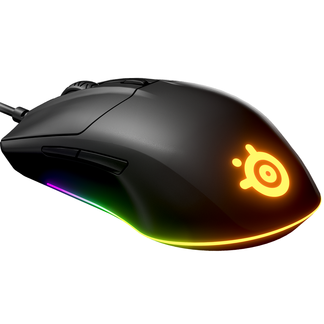 Black SteelSeries Rival 3 Wired version, Offset Side View