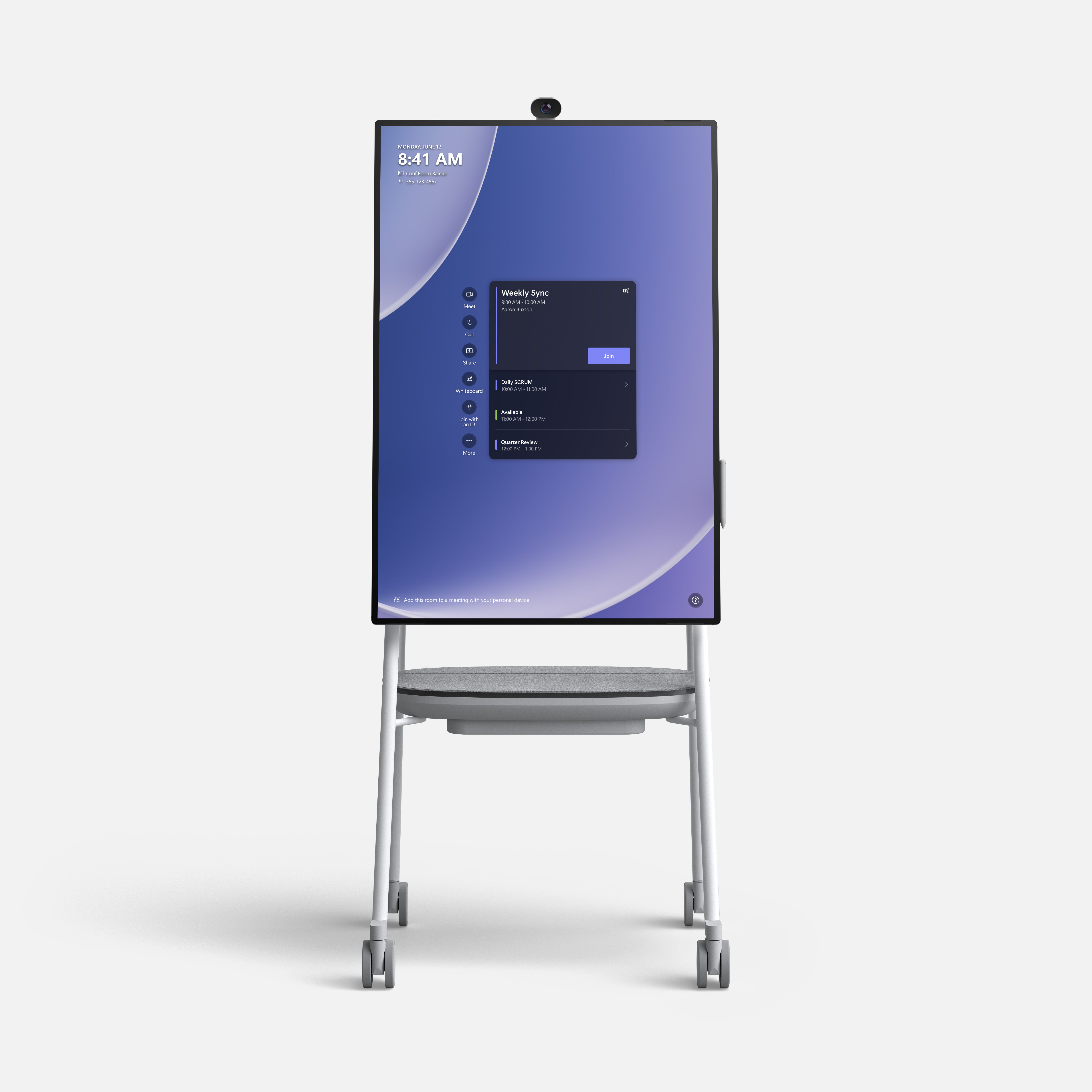 A Surface Hub 3 in portrait orientation