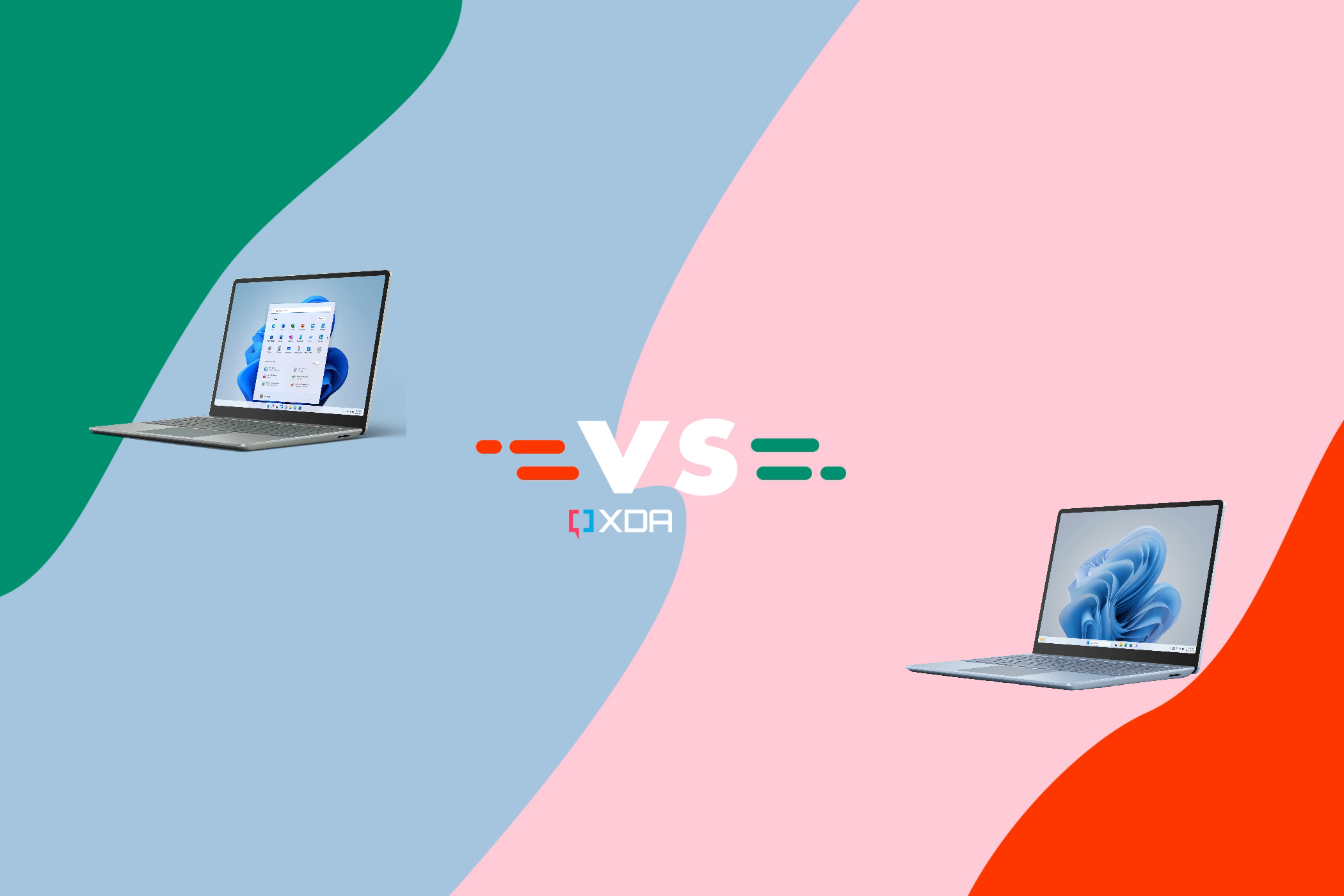 A VS background template with a Microsoft Surface Go Laptop 2 on the left and a Microsoft Surface Go Laptop 3 on the right