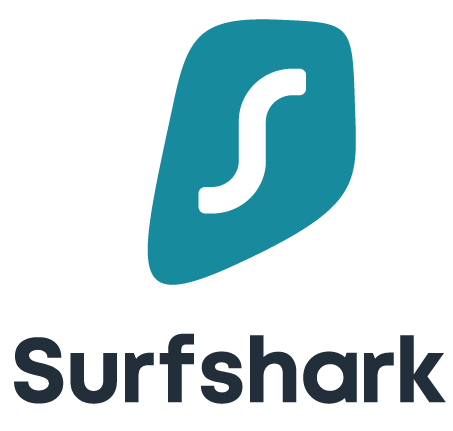 Surfshark logo which features a blue pebble like logo with an 'S' featured in the middle