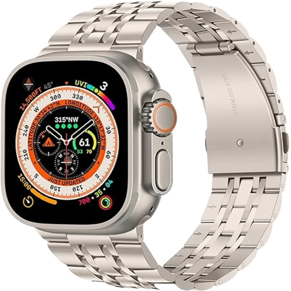 A PNG render of the Tasikar Stainless Steel Band for the Apple Watch Ultra on a transparent background.