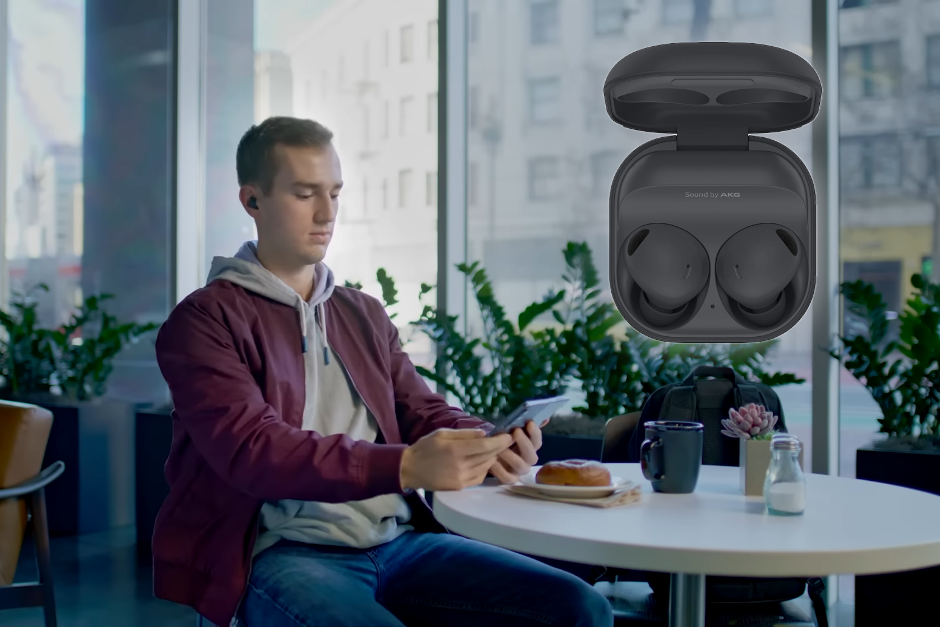 Samsung Galaxy Buds 2 Pro being used by person ith smartphone