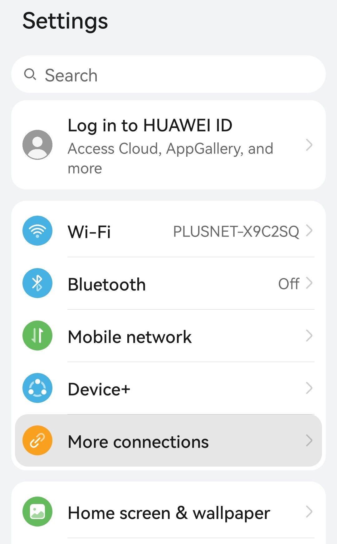 Android settings, More connections