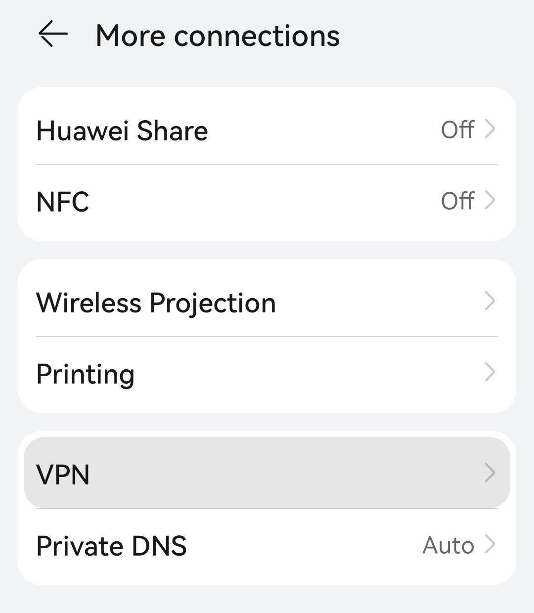 Android more connections, VPN options