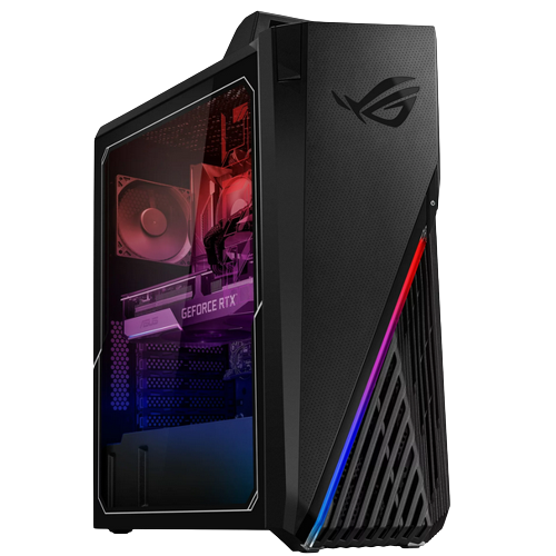 Vista lateral de la computadora de escritorio para juegos Asus_ROG_Strix_GT15 con iluminación