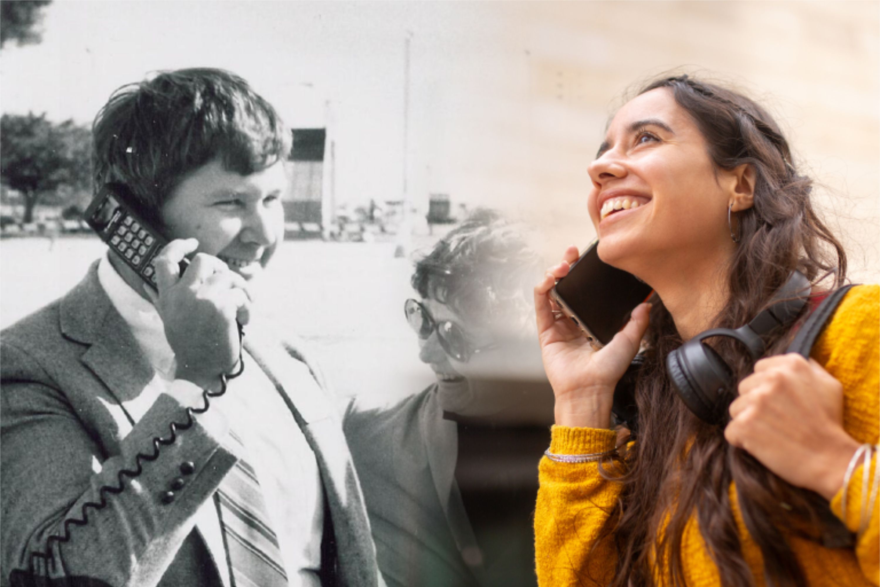 An AT&T caller in 1983 and present day.