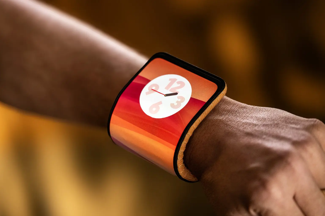 Motorola's foldable concept phone wrapped around a person's wrist