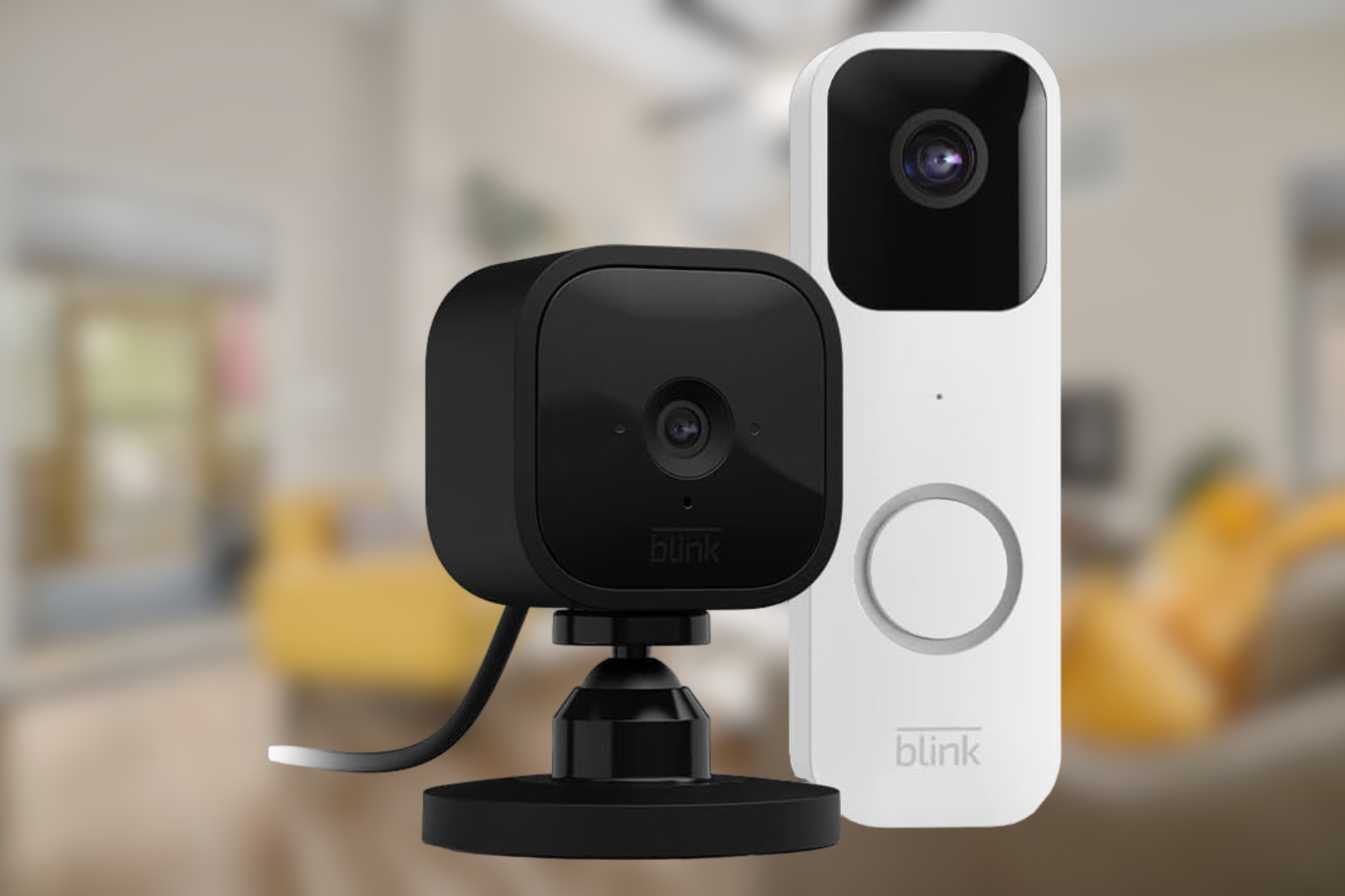 Blink doorbell + camera combo in front of living room 