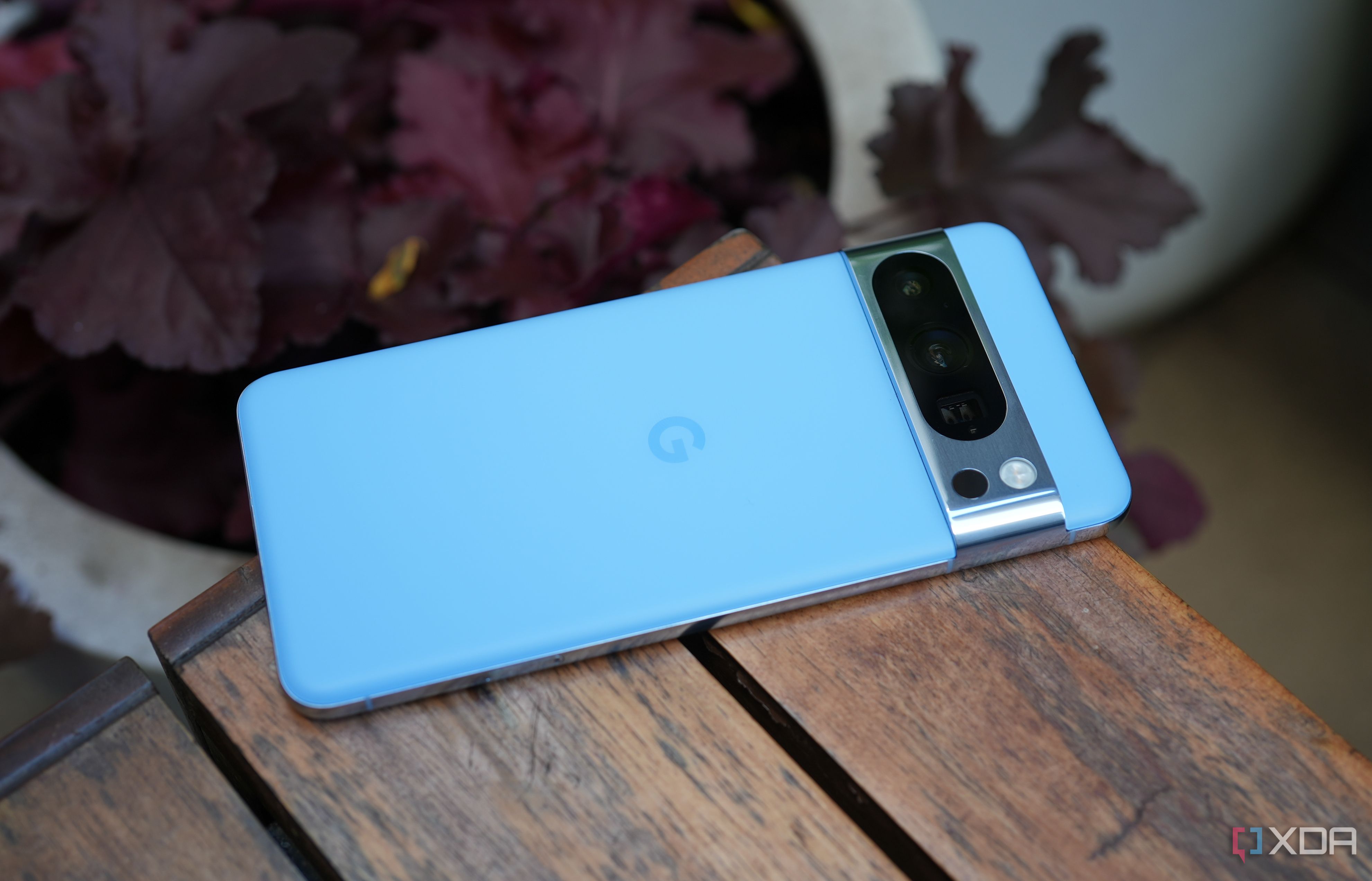 Google Pixel 8 Pro in blue laying face down