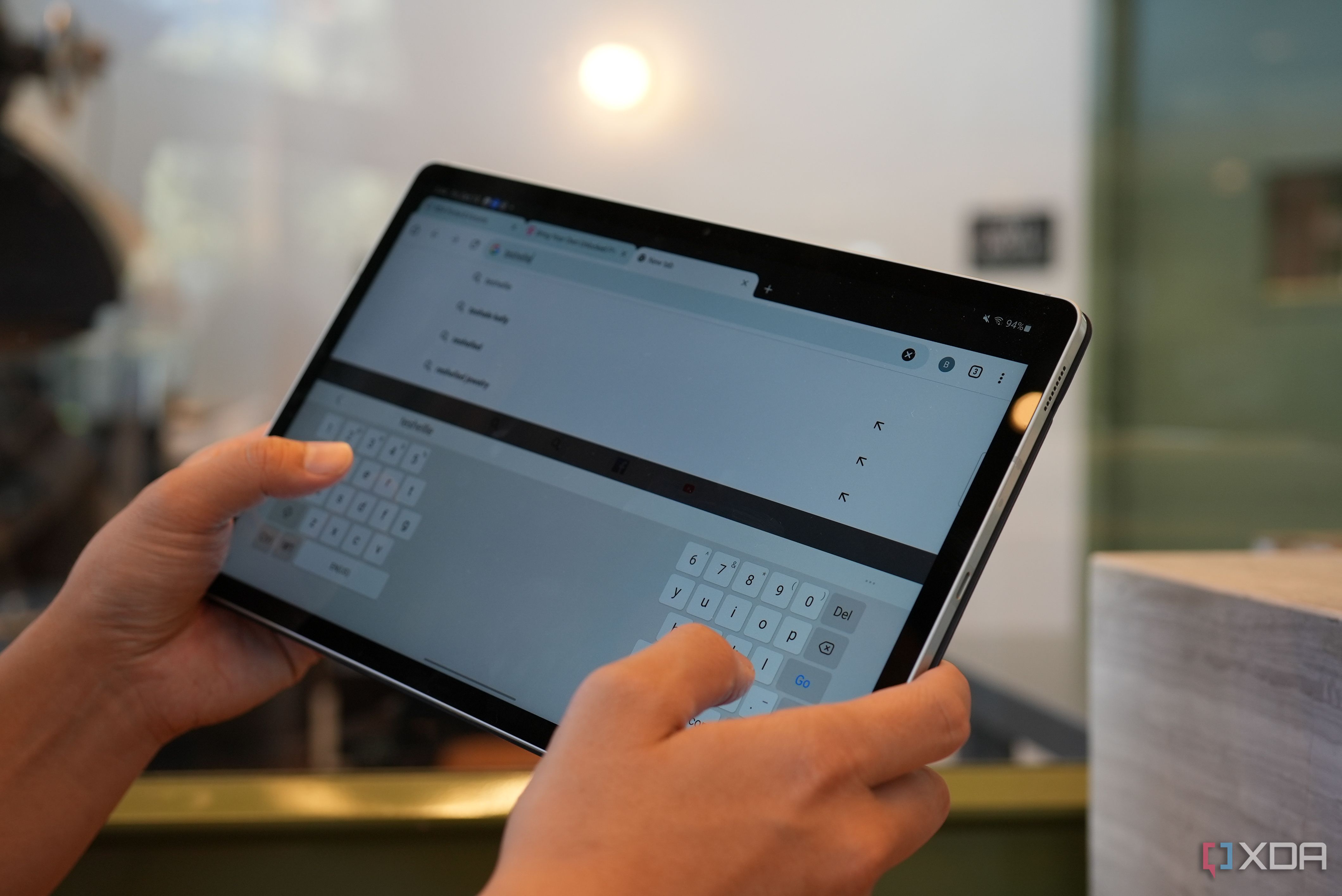 Galaxy Tab S9 FE+ showing a split keyboard
