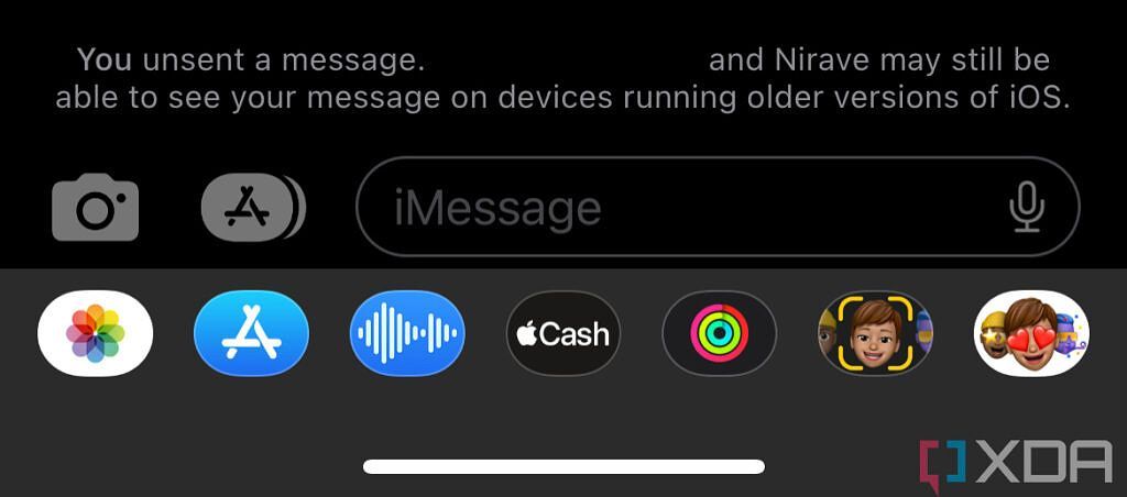 Banner in iMessage group mentioning that those on older versions of iOS may still be able to see the unsent message 