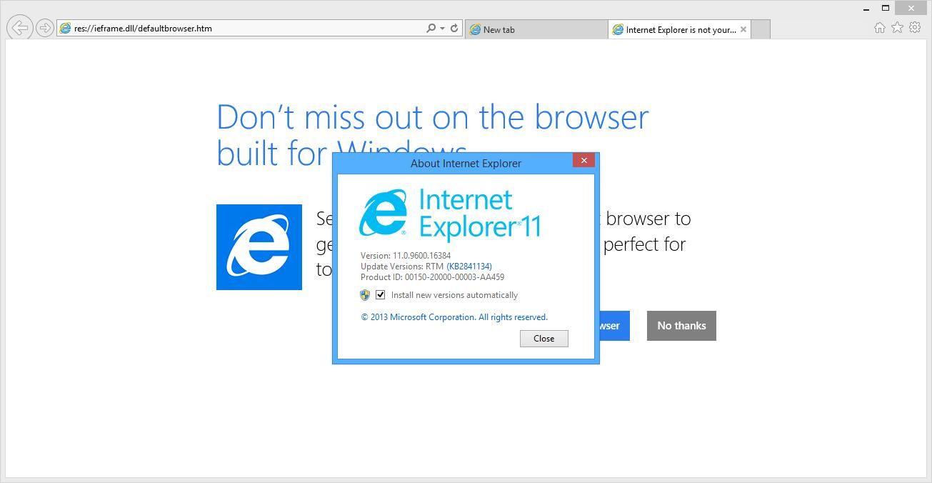 Captura de pantalla de Internet Explorer 11 en Windows 8.1