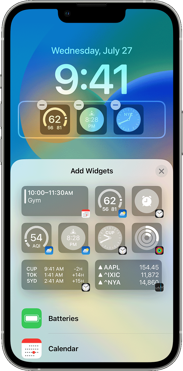 The Add Widgets panel for iOS Lock Screen
