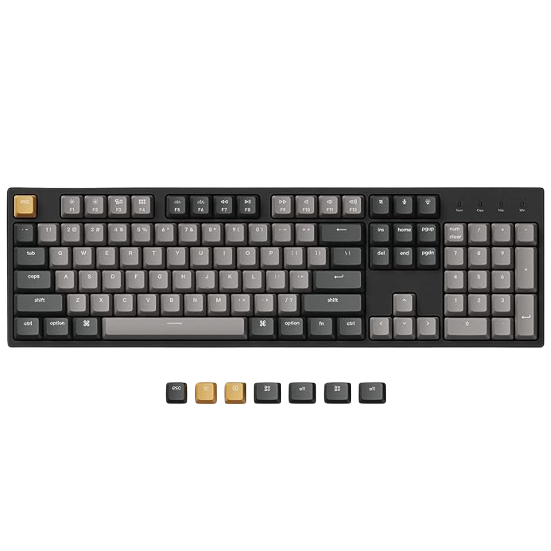 Keychron C2 Pro con teclas grises y amarillas adicionales debajo