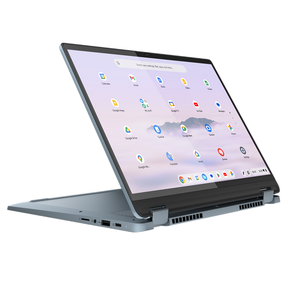 Lenovo IideaPad Flex 5i Chromebook Plus in stand mode