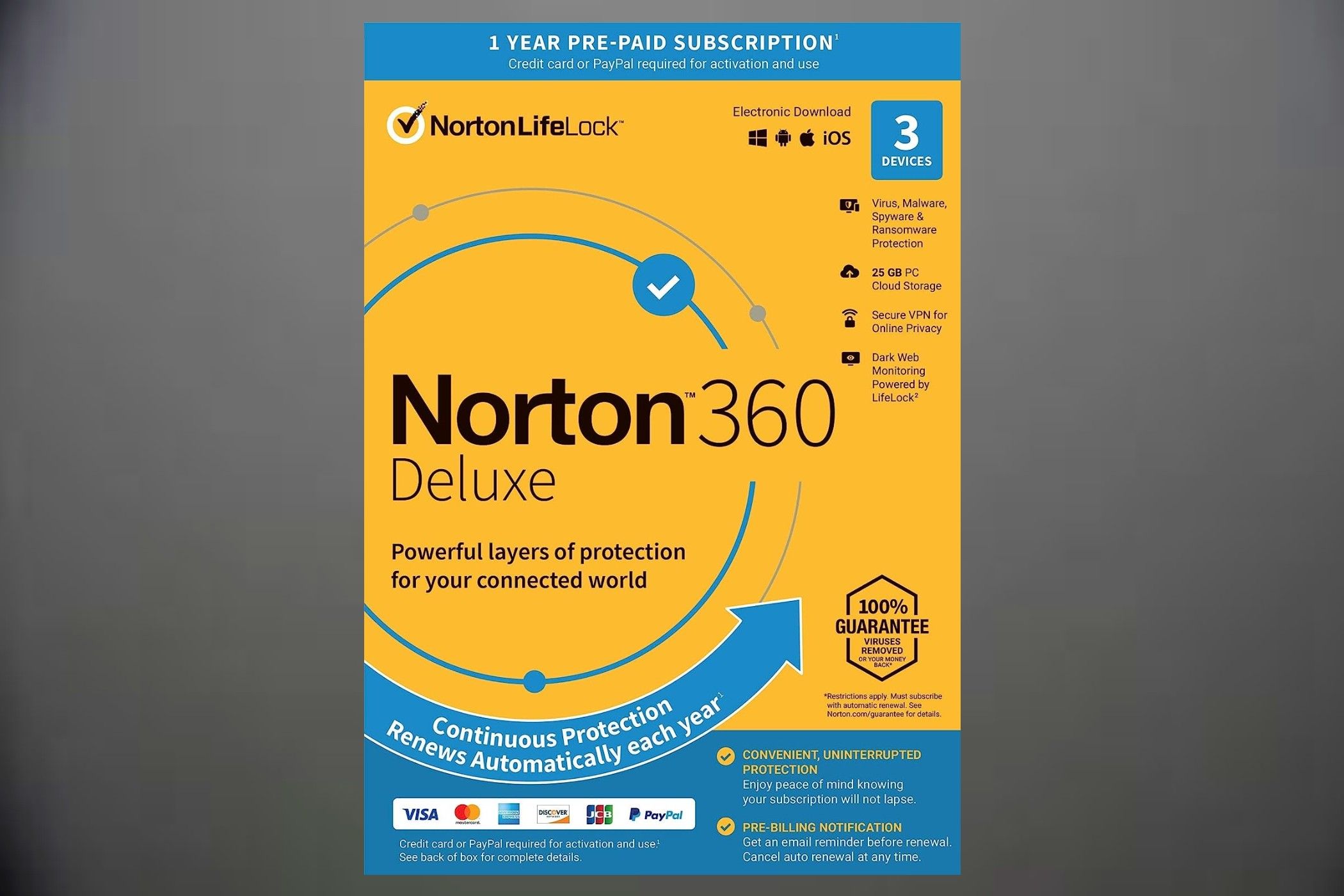 Norton 360 Deluxe for 3 Devices w/ VPN and Dark Web Monitor