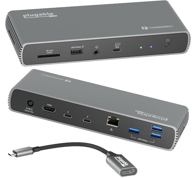 Image of Plugable's Thunderbolt 4 Dock with adapter