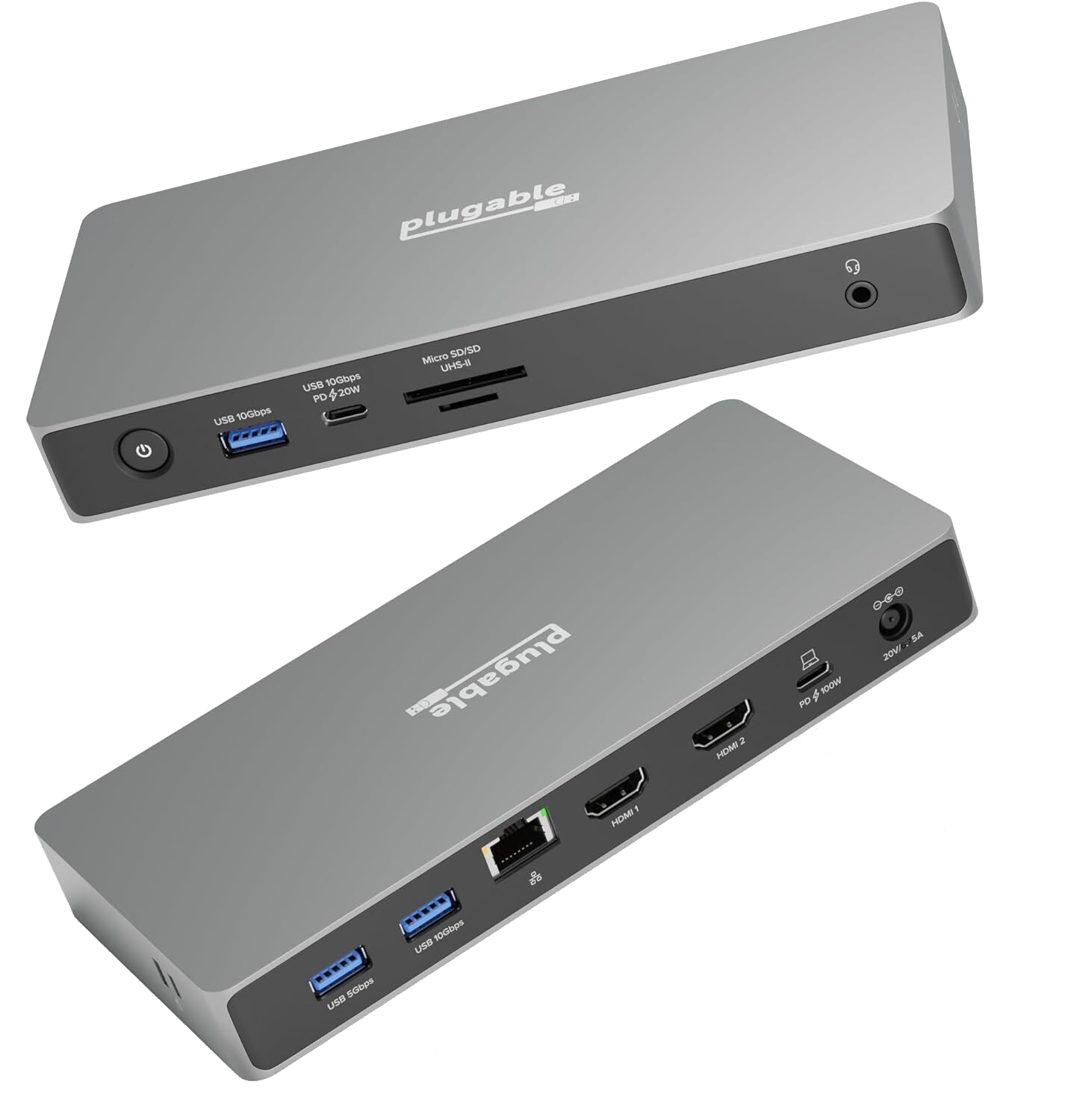 Image of Plugable USB C Docking Station Dual Monitor front and back